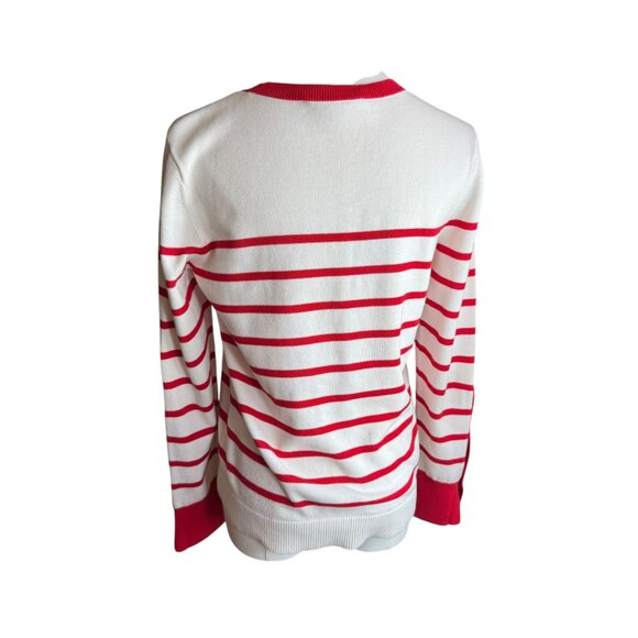 LOFT Red & White Striped Pullover Sweater Crew Neck Button Cuff Size S - Picture 5 of 8